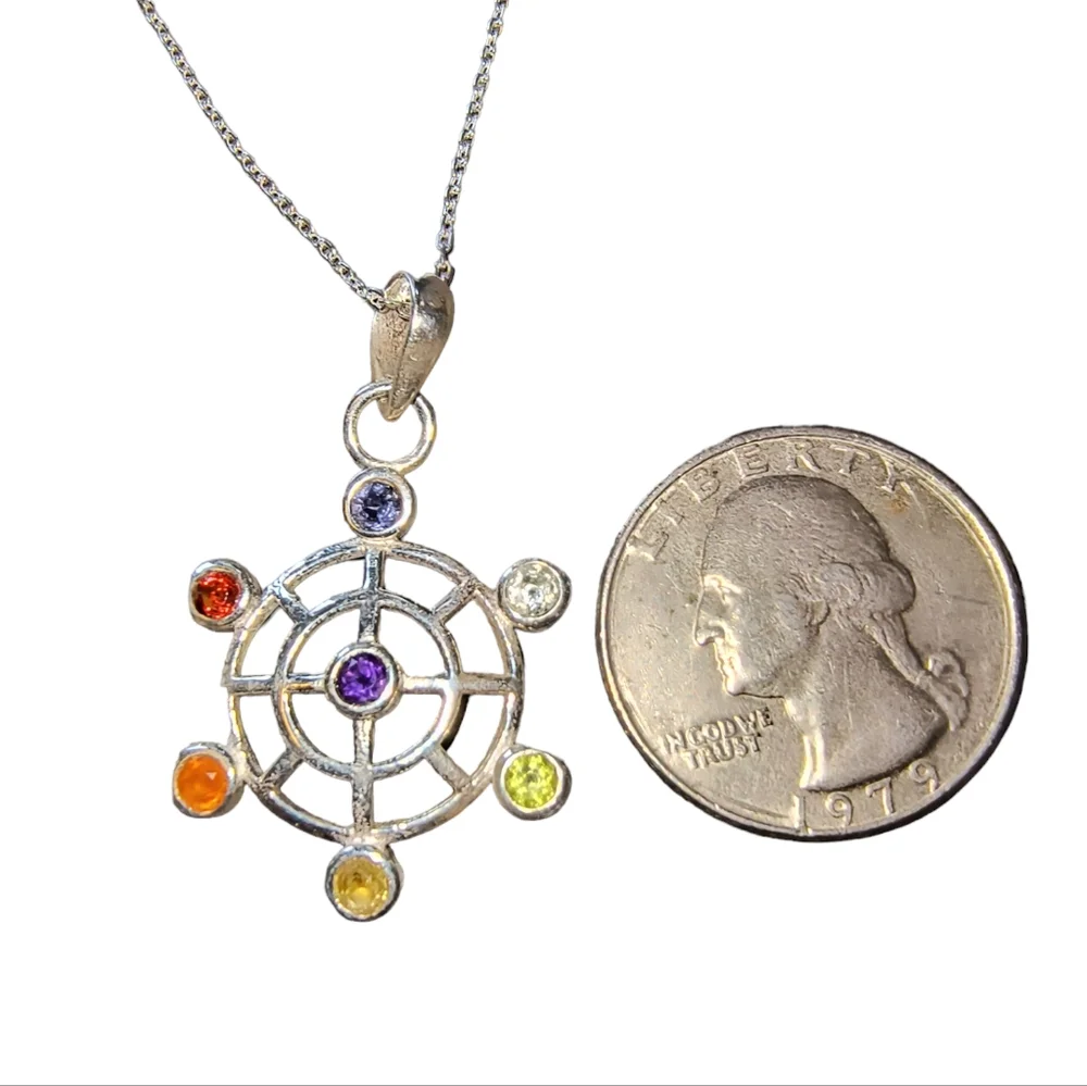 Seven Gemstone Meditation Chakra Pendant & Chain in Sterling Silver
